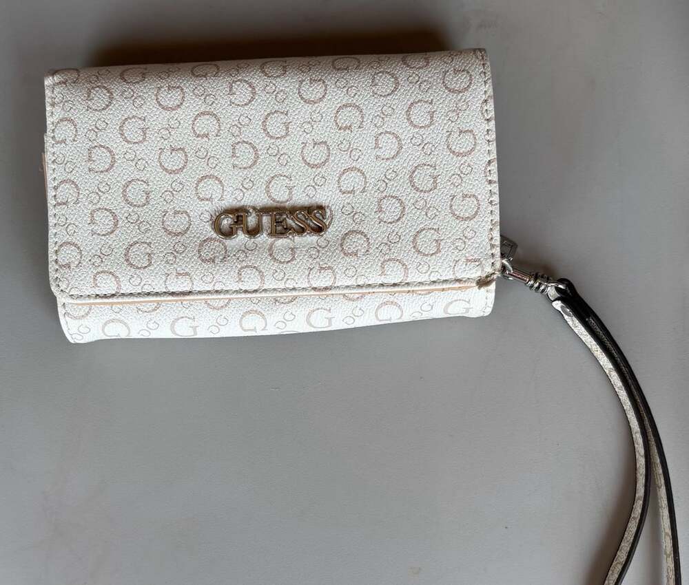 GUESS Saffron Monogram Logo Print Slim Clutch Wallet with Wristlet